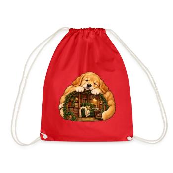 Schlafender Golden Retriever mit einer gemütlichen Bibliothek - Turnbeutel - Rot - Vorne