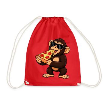 Schimpanse mit Pizza Cool Cartoon - Turnbeutel - Rot - Vorne