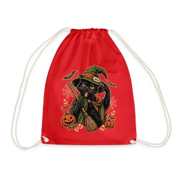 Halloween Büro-Hexe erschöpfte Hexenkatze - Turnbeutel - Rot - Vorne