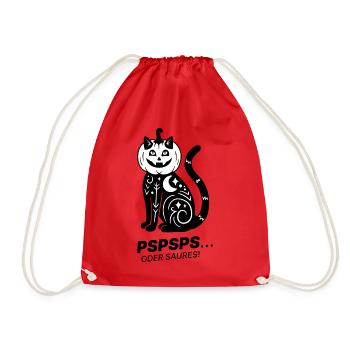 Pspsps oder Saures – Schwarze Katze Halloween - Turnbeutel - Rot - Vorne