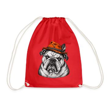 Bulldog im Orange Hut – Retro Flair - Turnbeutel - Rot - Vorne