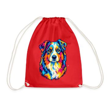 Bunter Australian Shepherd – Pop-Art-Aussie-Hund - Turnbeutel - Rot - Vorne