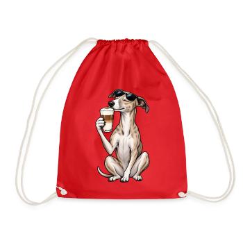 Whippet mit Latte Macchiato - Turnbeutel - Rot - Vorne