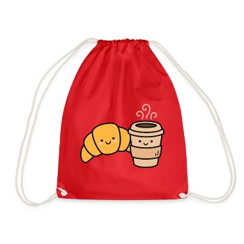 Kawaii Croissant Kaffee-Duo - Turnbeutel - Rot - Vorne