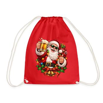 Fröhlicher Santa mit Bier und Geschenken - Turnbeutel - Rot - Vorne