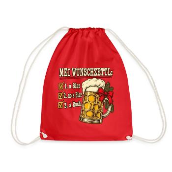 Mei Wunschzettl Bier Weihnachten bairisch - Turnbeutel - Rot - Vorne