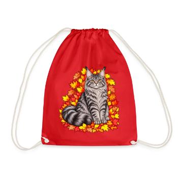 Herbstkatze auf Blätterkranz - Turnbeutel - Rot - Vorne