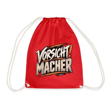 Vorsicht Macher – Handwerker Spruch - Turnbeutel - Rot - Vorne