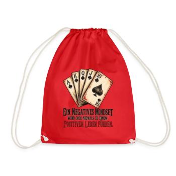 Negatives Mindset – Poker Karten Motivation - Turnbeutel - Rot - Vorne