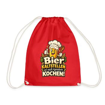 Bier kaltstellen ist auch irgendwie Kochen! - Turnbeutel - Rot - Vorne
