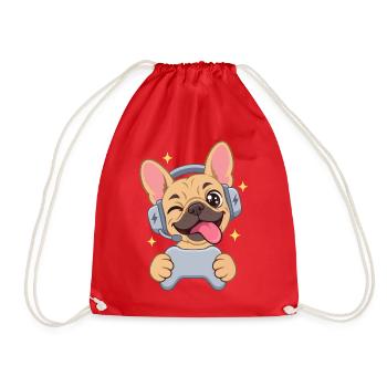 Gaming Französische Bulldogge Frenchie Headset - Turnbeutel - Rot - Vorne