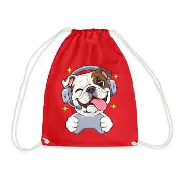 Gaming Englische Bulldogge Headset und Controller - Turnbeutel - Rot - Vorne