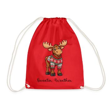 Sweater Weather – Süßer Elch im Weihnachtspullover - Turnbeutel - Rot - Vorne