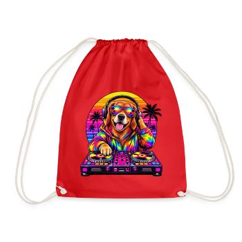 Neon-DJ-Hund in Sunset Palms - Turnbeutel - Rot - Vorne