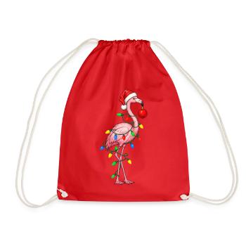 Weihnachtsflamingo mit Lichterkette - Turnbeutel - Rot - Vorne