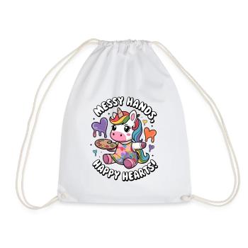Messy Hands, Happy Hearts! - Drawstring Bag - white - Front