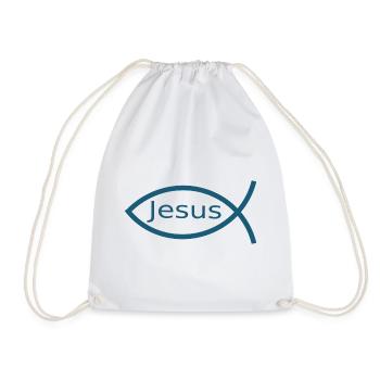 Blauer Jesusfisch Ichthys Jesus Fisch Geschenk  - Turnbeutel - Weiß - Vorne