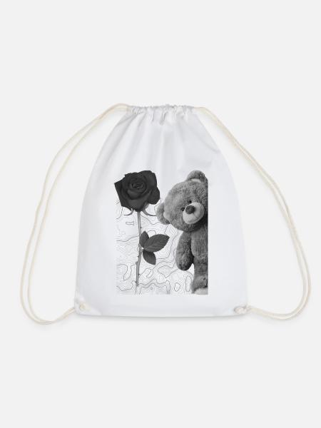 Teddybär mit Rose - Turnbeutel - Weiß