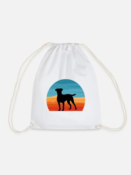 Patterdale Terrier Hund Silhouette Retro Sonnenuntergang - Turnbeutel - Weiß