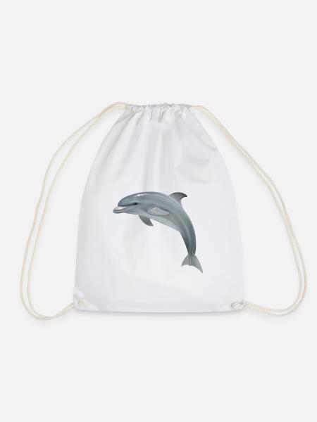 Springender Delfin - Realistische Illustration - Turnbeutel - Weiß