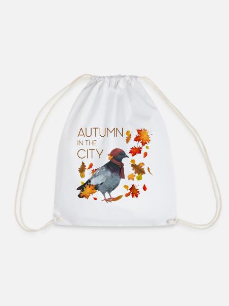 Autumn in the City - Herbsttaube mit Schal - Turnbeutel - Weiß