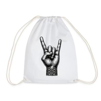 Rock on Hand with Devils Horns - Drawstring Bag - white - Front