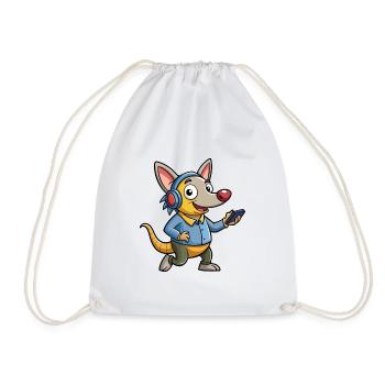 Aardvark Funny Cartoon Character Headphone Music - Drawstring Bag - white - Front