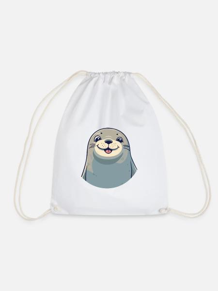 Siegelkarikatur Kawaii Aquarellillustration - Turnbeutel - Weiß