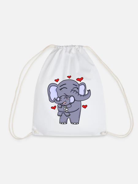 Elephant family cute - Drawstring Bag - white