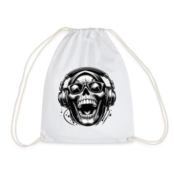 DJ Laughing Skull Headphones - Drawstring Bag - white - Front