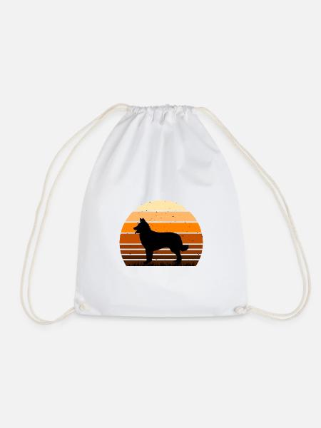 Kroatischer Schäferhund Hund Liebe Silhouette Retro Sonnenuntergang - Turnbeutel - Weiß