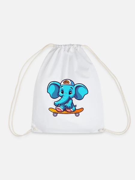 Lustiger Elefant Kawaii Cartoon spielt Skateboard - Turnbeutel - Weiß