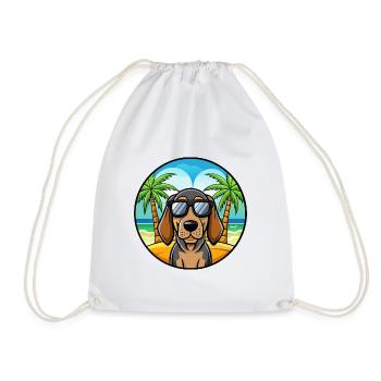Black And Tan Coonhound Dog Breed Cartoon Beach - Drawstring Bag - white - Front