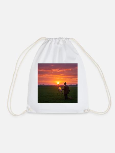 Sonnenuntergang mit Person im Feld - Turnbeutel - Weiß