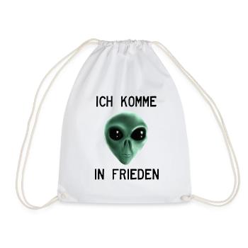 Ich komme in Frieden - Grüner Alien - Turnbeutel - Weiß - Vorne