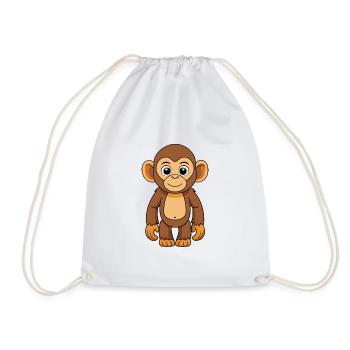 Chimpanzee Cute Mascot Cartoon Character Kawaii - Drawstring Bag - white - Front