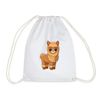 Alpaka Niedliche Maskottchen Zeichentrickfigur Kawaii - Turnbeutel - Weiß - Vorne