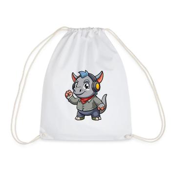 Rhino Lustige Zeichentrickfigur Kopfhörer Musik - Turnbeutel - Weiß - Vorne