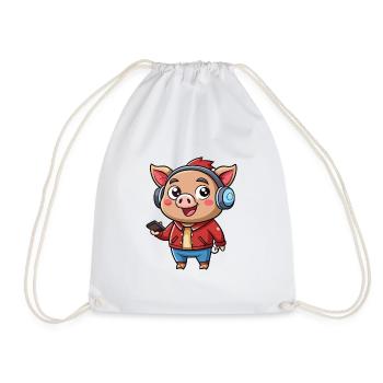 Cochon Drôle Dessin Animé Personnage Casque Musique - Sac de sport léger - blanc - Devant