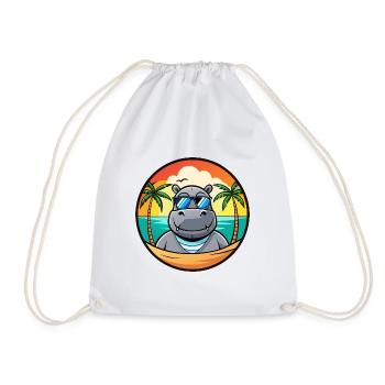 Nilpferd Lustige Cartoon Sommer Strand Sonnenbrille Cool - Turnbeutel - Weiß - Vorne