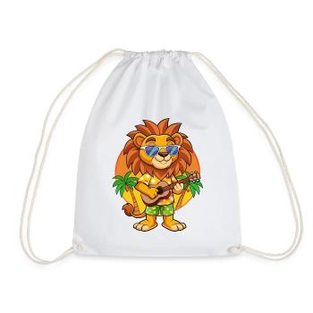 Funny Lion Cartoon Summer Beach Sunglasses Guitar - Drawstring Bag - white - Front