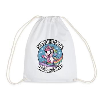 Shred The Snow, Unicorn Style! - Drawstring Bag - white - Front