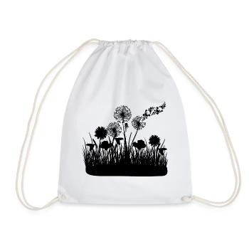 Butterfly Design Pust flowers meadow hearts - Drawstring Bag - white - Front