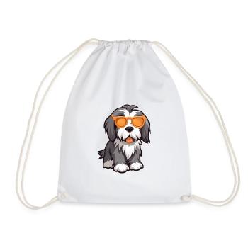 Bärtiger Collie Hund Rasse Aquarell Karikatur Kawaii - Turnbeutel - Weiß - Vorne