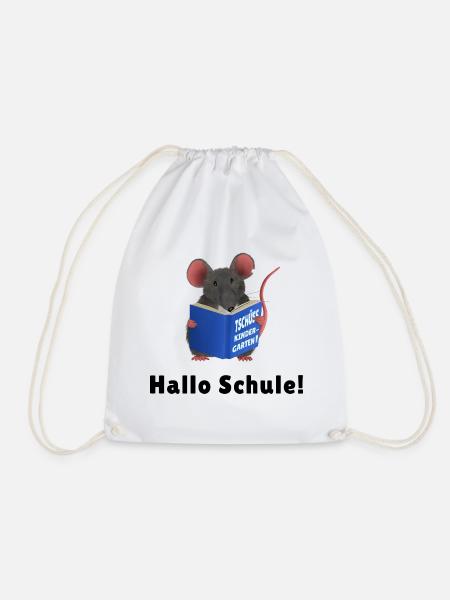 Hallo Schule - Ratte mit Buch Tschüss Kindergarten - Turnbeutel - Weiß