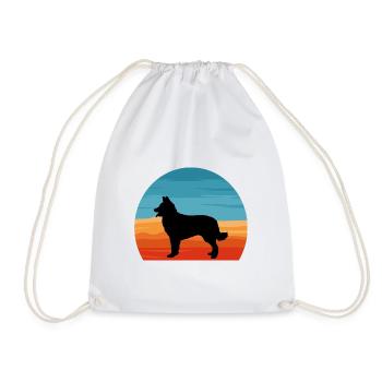 Kroatischer Schäferhund Hund Liebe Silhouette Retro Sonnenuntergang - Turnbeutel - Weiß - Vorne