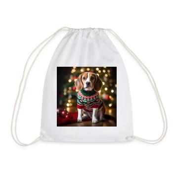 Weihnachtsbeagle im festlichen Strickpullover - Turnbeutel - Weiß - Vorne
