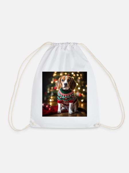 Weihnachtsbeagle im festlichen Strickpullover - Turnbeutel - Weiß