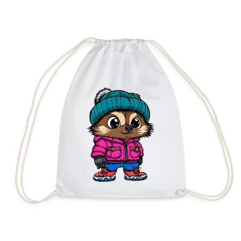 Igel mit pinker Winterjacke und Mütze - Turnbeutel - Weiß - Vorne
