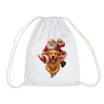 Golden Retriever klaut Weihnachtsmannmütze - Turnbeutel - Weiß - Vorne